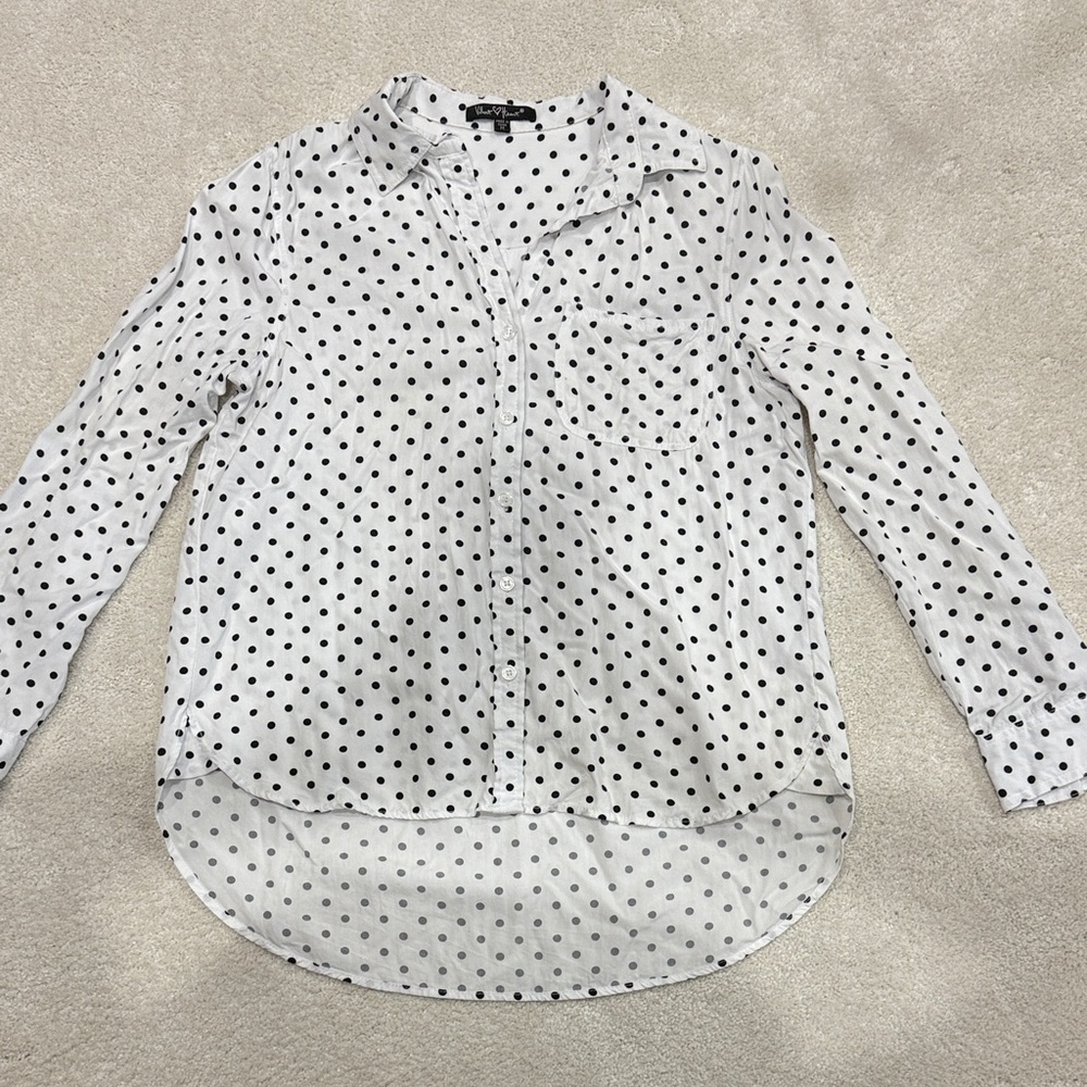 Velvet♥️Heart White Button Down Shirt with Black Dots